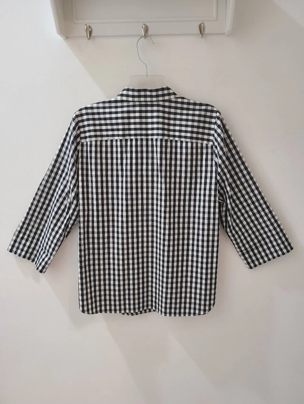 Lafayette 148 Black & White Check ¾ Sleeve Button Front Shirt Sz L - Picture 4 of 11